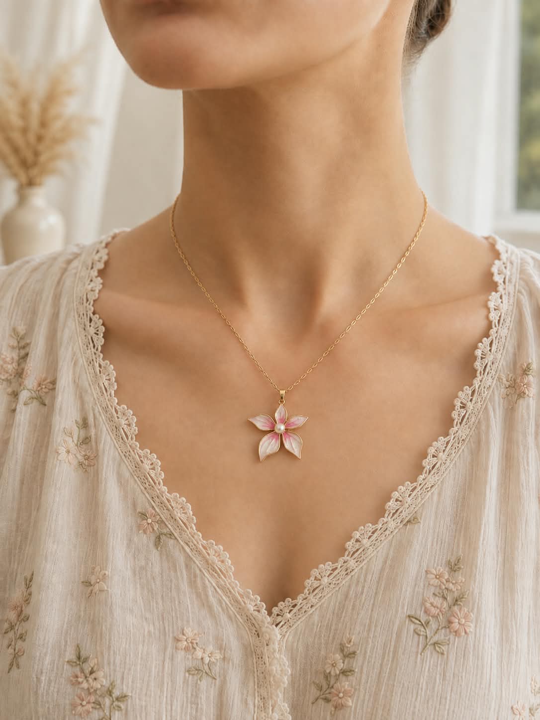 Enamel Flower Two-Layer Locket