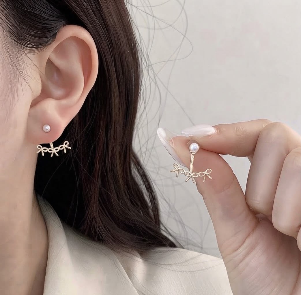 PEARL BOW DROP EARRINGS